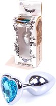 Bossoftoys - Heart Design Silver Plug - Silver - Anal - Heart - Light Blue Stone - Length 7 Cm - Dia 2,7 Cm - 64-00049 - gave Cadeaubox