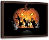 Foto in frame , Halloween kinder spookjes , 70x100cm , zwart oranje , wanddecoratie