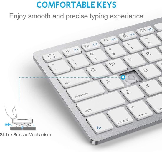 A-KONIC toetsenbord - draadloos met Bluetooth 3.0 – Universeel QWERTY ANSI - Zilver - A-Konic