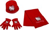 Hello Kitty winterset - Handschoenen, Muts en Sjaal - Rood - 54 cm