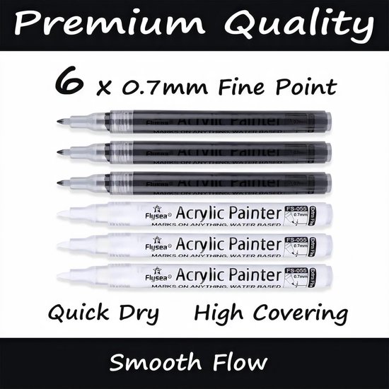 Peinture acrylique stylos, 6-pack marqueurs de peinture acrylique, 0 7 mm  marqueurs... | bol