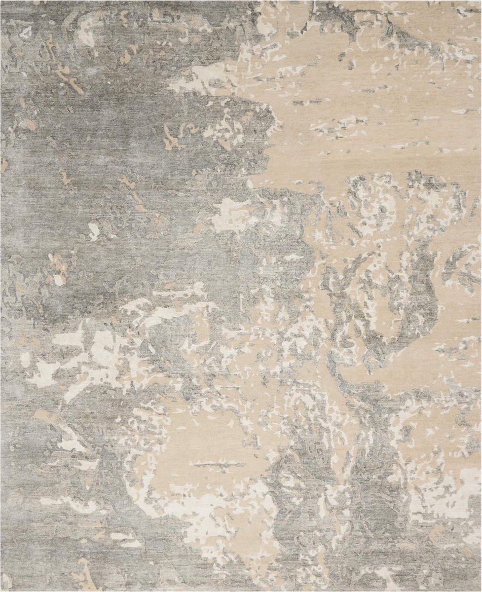 Nourison Silk Shadows SHA17 Sand Vloerkleed - 236 x 297 cm - Beige,Grijs - Rechthoekig - Bamboezijde, Wol - Woonkamer, Eetkamer, Slaapkamer - Abstract - Modern, Design