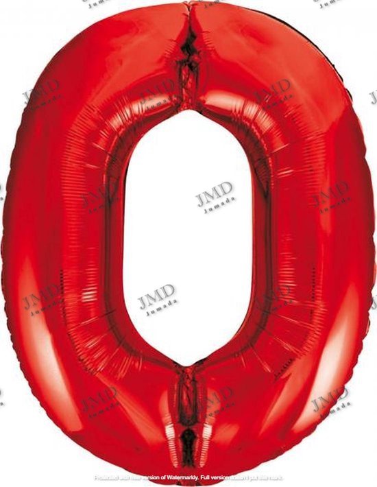 Folie ballon XL 100cm met opblaasrietje - cijfer 0 rood - 10 jaar folieballon - 1 meter groot met rietje - Mixen met andere cijfers en/of kleuren binnen het Jumada merk mogelijk