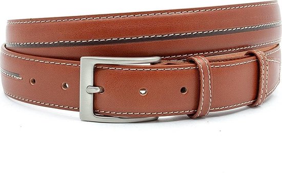 JV Belts Cognac heren riem - heren riem - 3 cm breed - Cognac - Echt Leer - Taille: 105cm - Totale lengte riem: 120cm