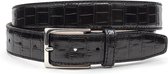 JV Belts - Zwarte kroko heren riem 3.5 cm breed - Zwart - Sportief - Echt Leer - Taille: 100cm - Totale lengte riem: 115cm