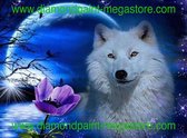 Lenks Diamond painting Wolf bij maanlicht 40 X 50cm ronde steentjes full paint Diamond Paint