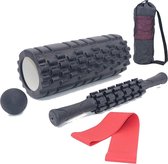 AJ-Sports Foam roller set 4 delig + GRATIS Weerstandsband - Massage set - Massage stick - Massage bal - Foam roller - Foamroller - Foamrollers - Grid Triggerpoint - Inclusief compacte draagtas - Fitness - Yoga