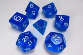 Polydice set - Polyhedral dobbelstenen set 8 delig | Set van 7 in velours bewaarzakje / bag / pouch| dungeons and dragons dnd dice | D&D Pathfinder RPG | Blauw doorzichtig