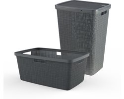 Curver Jute Wasmand met deksel 58L + Wasmand 46L - Donkergrijs
