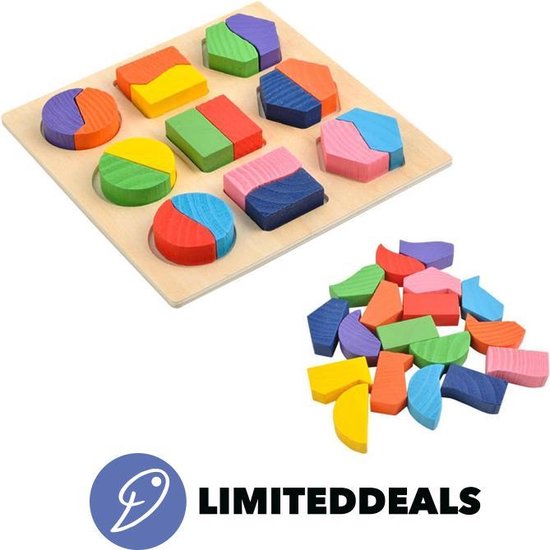 Houten Puzzel SET 18 kleurrijke stukjes - Legpuzzel bouw blokjes -  Kinderpuzzel -... | bol.com