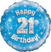 Oaktree 18 Inch Happy 21st Birthday Blue Holographic Balloon (Blue/Silver)