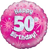 Oaktree 18 Inch Happy 50th Birthday Pink Holographic Balloon (Pink/Silver)
