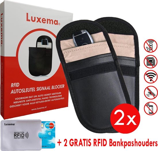 Luxema® Autosleutel RFID Antidiefstal - RFID Beschermhoes Autosleutel - Keyless Entry Beschermhoes- Autosleutelhoesjes - 2 stuks - Inclusief 2 Anti-Skim bankpashouders