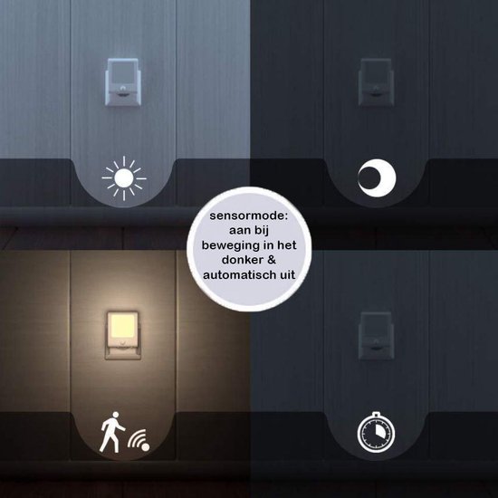 2 x stopcontact lampje met bewegingssensor – plugin ledlamp – Nachtlampje -  warm licht – dimbaar