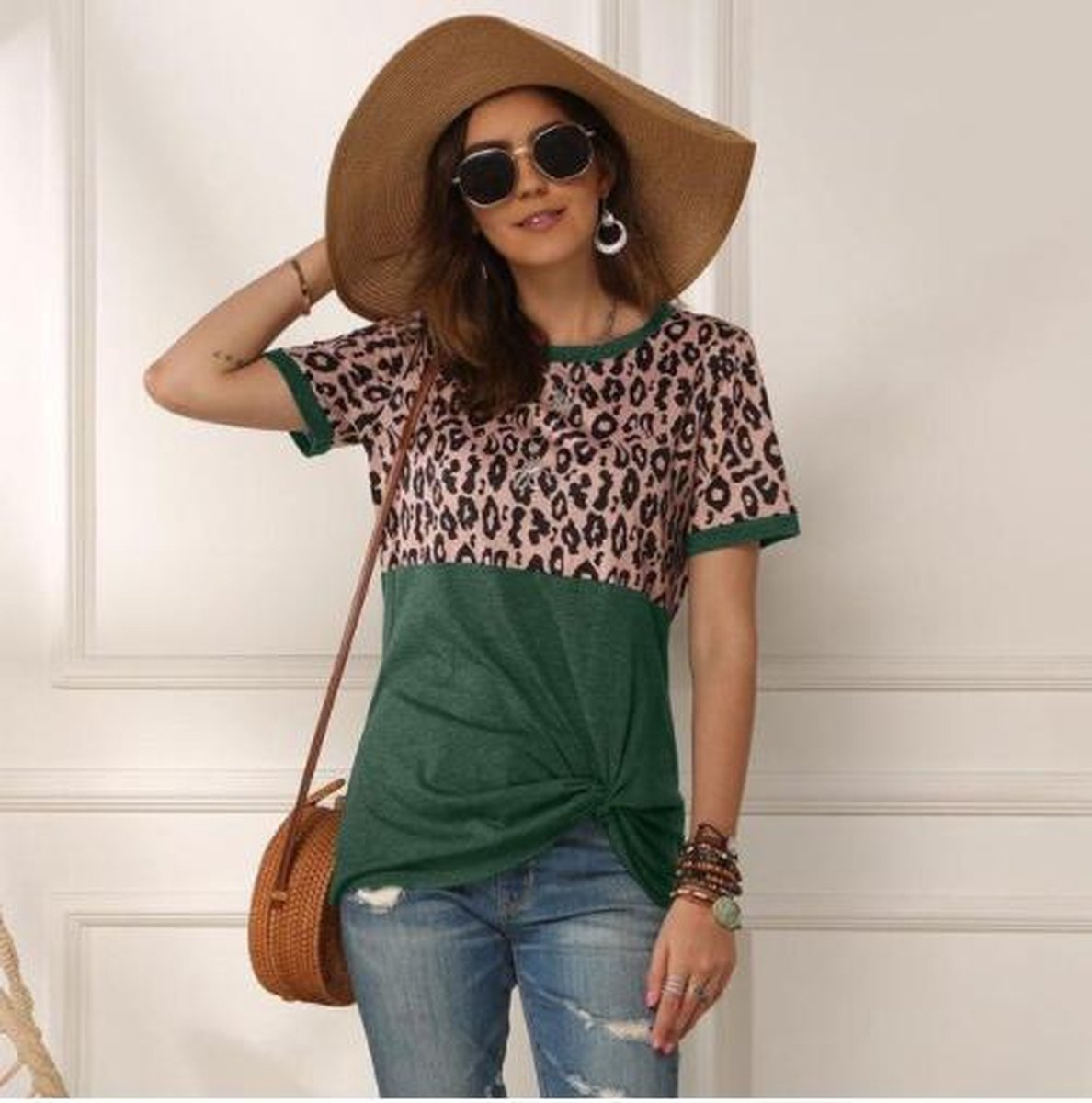 T-shirt imprimé léopard vert - femme - femme - vêtements - mode - chemise -  manches... | bol