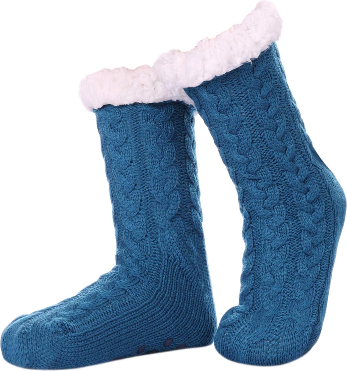 JAXY Huissokken - Huissokken Dames en Heren - Verwarmde sokken - Anti Slip Sokken - Fleece Sokken - Dikke Sokken - Fluffy Sokken - Slofsokken - Warme Sokken - Bedsokken - Gevoerde Sokken - Winter Sokken - Petrol