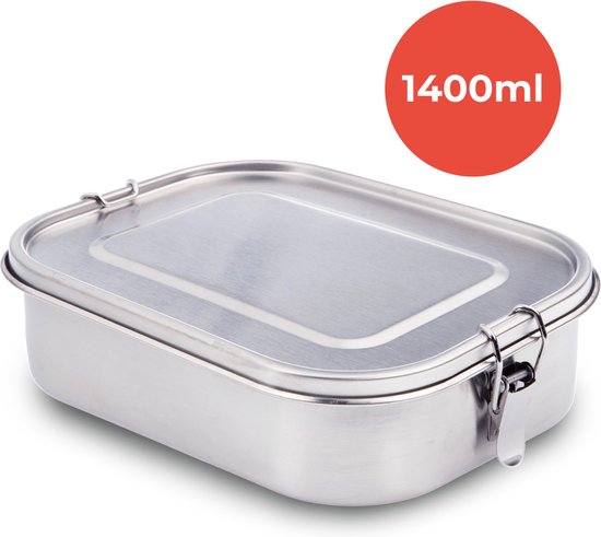 KitchenBrothers Lunchbox - RVS - Lekvrij en Waterdicht - Met Vakjes - 1400  ML | bol.com
