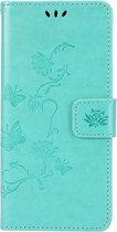 Shop4 - Samsung Galaxy S20 FE Hoesje - Wallet Case Bloemen Vlinder Mint Groen