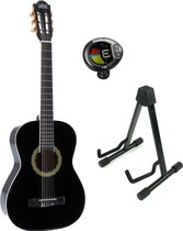 LaPaz 002 BK klassieke gitaar 3/4-formaat zwart + statief + tuner