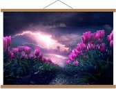 Schoolplaat – Magisch Tulpenveld - 90x60cm Foto op Textielposter (Wanddecoratie op Schoolplaat)