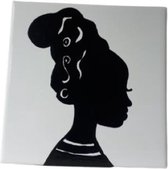 Jacqui's Arts & Designs - Handbeschilderd tegel - keramische tegel - zwart/ wit - silhouet - hoog kapsel - Afrikaanse vrouw