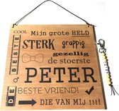 Sleutelhanger en tekstbord PETER | WOORDEN | held | liefste peter | beige |peter vragen | peter worden | coolste peter | cadeau | kerst