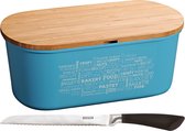 Boîte à pain bleu clair avec couvercle de planche à découper en bambou et couteau à pain 18 x 34 x 14 cm - Plateau de rangement du pain avec couteau dentelé - Planches à Planches à découper