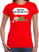 Luiaard Kerst shirt / Kerst t-shirt Wake me up when christmas is over rood voor dames - Kerstkleding / Christmas outfit S