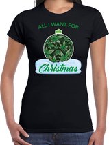 Wiet Kerstbal shirt / Kerst t-shirt All i want for Christmas zwart voor dames - Kerstkleding / Christmas outfit XS