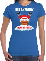 Fun Kerst shirt / Kerst t-shirt Did anybody hear my fart blauw voor dames - Kerstkleding / Christmas outfit L