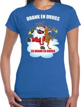 Fout Kerst shirt / Kerst t-shirt Drank en drugs blauw voor dames - Kerstkleding / Christmas outfit S