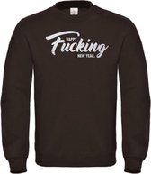 Kerst sweater zwart S - Happy fucking new year - zilver glitter - soBAD. | Sweater unisex | Sweater man | Sweater vrouw | Kerst | Oud&nieuw | Nieuwjaar