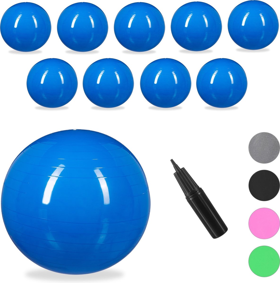 Relaxdays 10x fitnessbal 65 cm - gymbal - zitbal - yogabal - pilatesbal - pompje - blauw