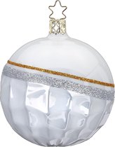 Twee Fancy Kerstballen wit en zilvergrijs 8,5 cm - Handgemaakt in Duitsland