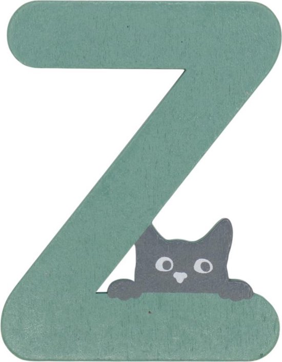Houten Letter Z Groen met Kat | 9 cm