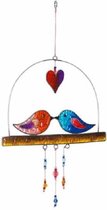Decoratiehanger Hars Moeder  en Baby Vogel Paars - Metaal, hars - 18x15x0,5 cm - Multicolour - India - Sarana - Fairtrade