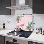Tropische Flamingo Tempered Glazen Spatbescherming Voor Achter de Kookplaat 52cm x 60cm