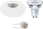 LED Spot Set - Pragmi Pollon Pro - GU10 Fitting - Inbouw Rond - Mat Wit - Verdiept - Ø82mm - Philips - CorePro 840 36D - 5W - Natuurlijk Wit 4000K - Dimbaar