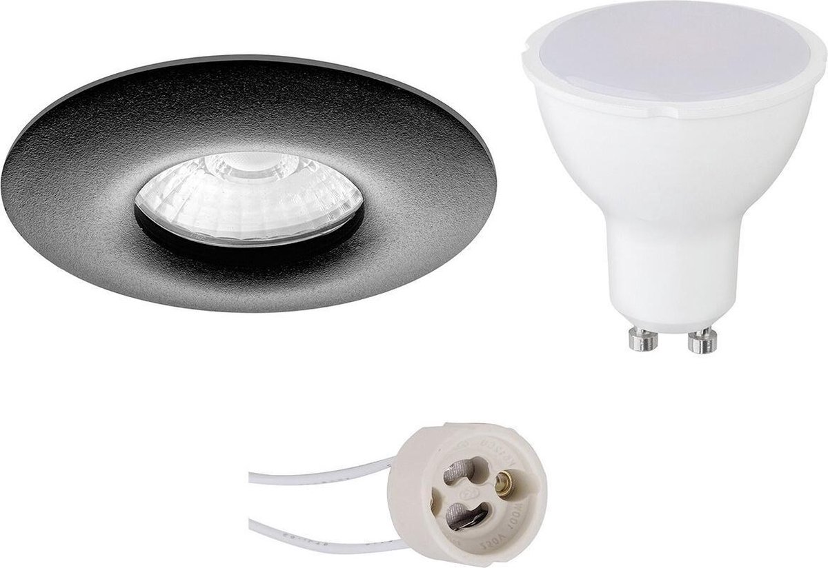 GU10 Inbouwspot Set - Mat Zwart - Inbouw Rond - Waterdicht IP65 - Pragmi Luno Pro - 4W - Warm Wit 3000K - Ø82mm
