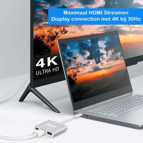 USB C Hub 3 in 1 | van USB-C naar HDMI, USB 3.0 & USB-C van Douxe - Douxe