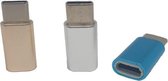 Set van 3 Verloop Adapter MICRO USB-adapter naar USB-C – Nieuw Model - Opzetstuk - Micro-USB to USB C Converter – Goud + Blauw + Zilver - oDaani