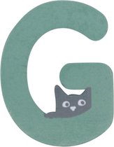 Houten Letter G Groen met Kat | 9 cm