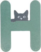 Houten Letter H Groen met Kat | 9 cm