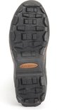 Zool van een bruine rubberen laars met profiel en 'Muck Boot Co.' logo.