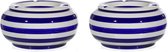 2x Blauw/witte ronde terras asbakken/stormasbakken 23 cm - Gestreepte martieme woonaccessoires - Rookwaren toebehoren/rokersbenodigdheden/tabak accessoires