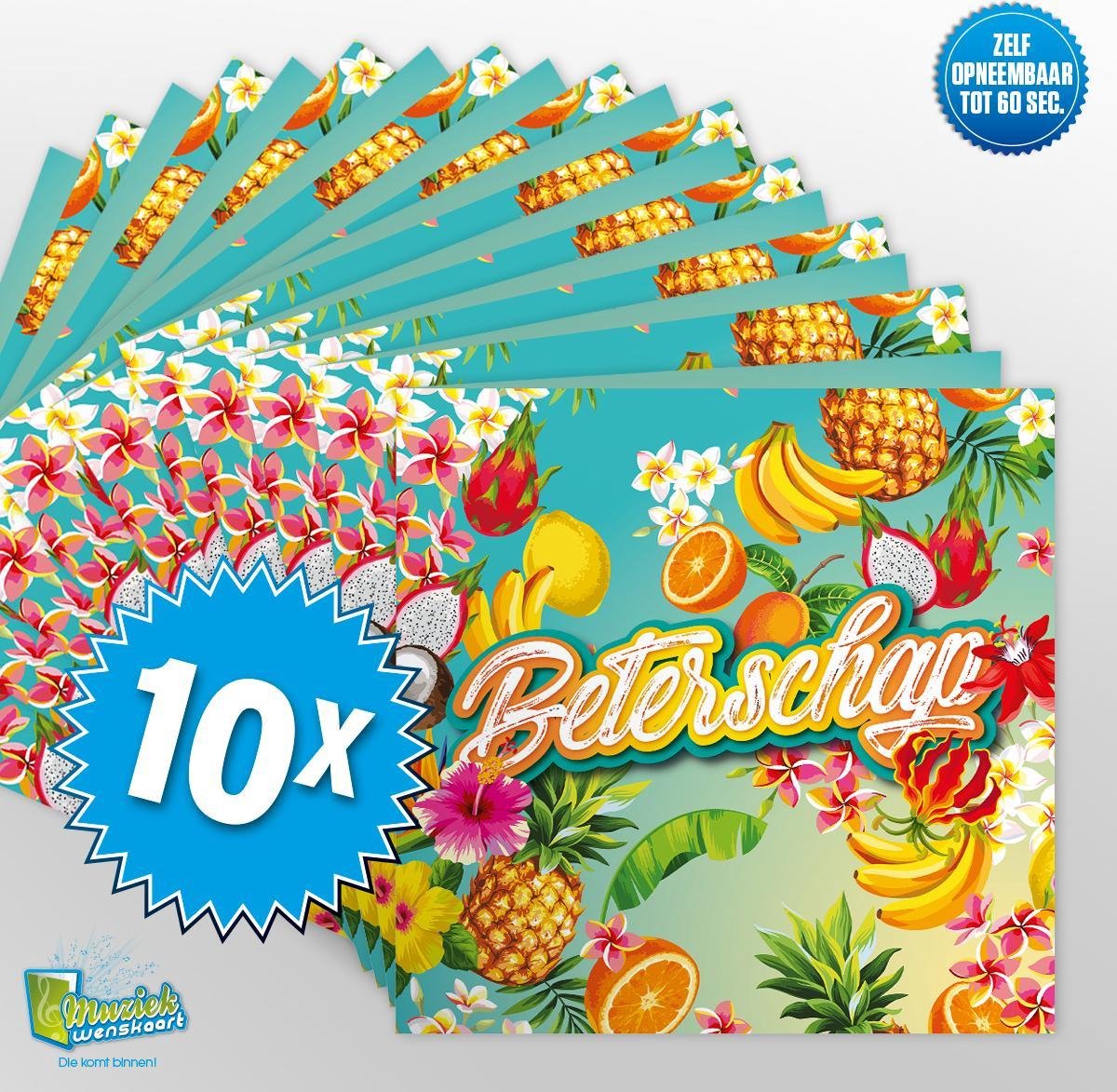10x Muziekwenskaart – Beterschap – zelf opneembaar – 60 seconden – 21x21cm – hoge kwaliteit – inclusief envelop