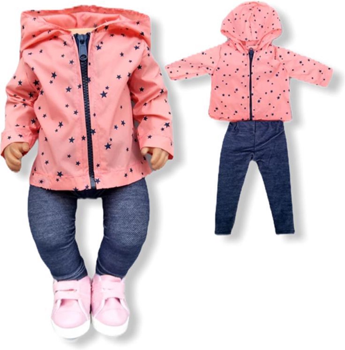 Isa's Friends - Poppenkleding - Kleertjes geschikt voor o.a. BABY born - 43 cm - Roze jasje met broekje - Merkloos