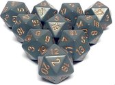 Diceshop 20-kantige dobbelsteen (SET van 10 STUKS) D20 Grijs | Goud