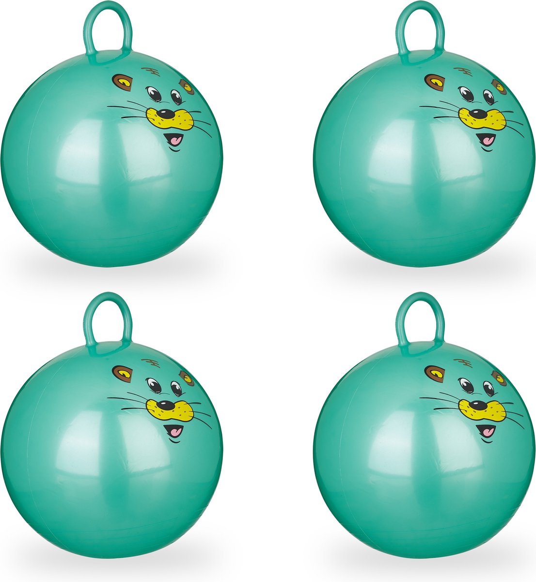 Relaxdays 4 x skippybal in set - voor kinderen - muis design - springbal - groen