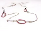 Zilveren halssnoer halsketting collier Model Email met roze email schakels